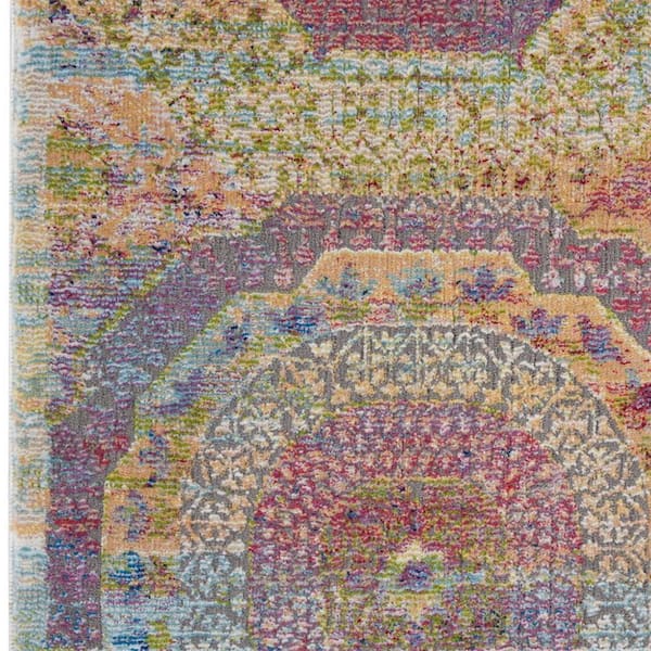 4' X 6' Navy Blue and Gold Floral Medallion Distressed Non Skid Area Rug