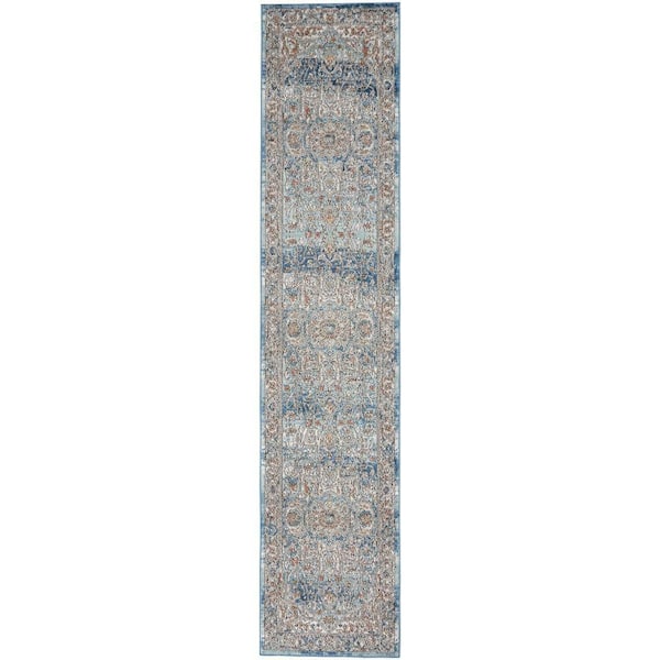 Concerto Ivory Blue 2 ft. x 10 ft. Bordered Traditional Kitchen Runner Area Rug