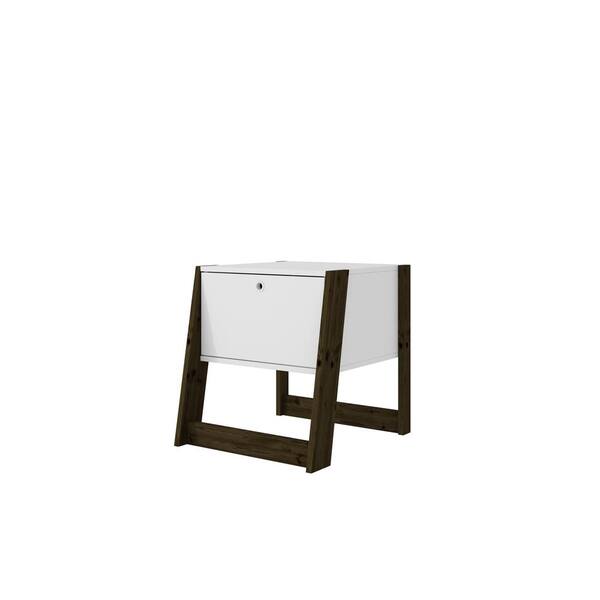 Manhattan Comfort Salvador Nightstand with 1-Drawer in White and Dark Oak