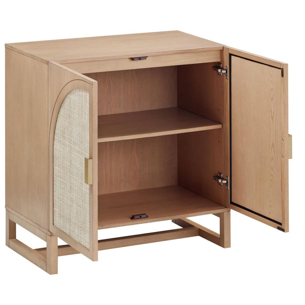 Raw Oak Freestanding Accent Cabinet with Rattan Doors