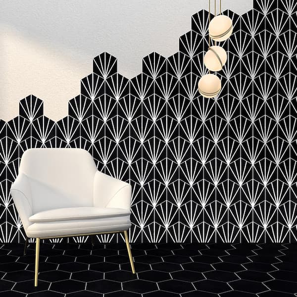 Eclipse Ray Black 7.79 in. x 8.98 in. Matte Porcelain Floor and Wall Tile (9.03 sq. ft. / Case)