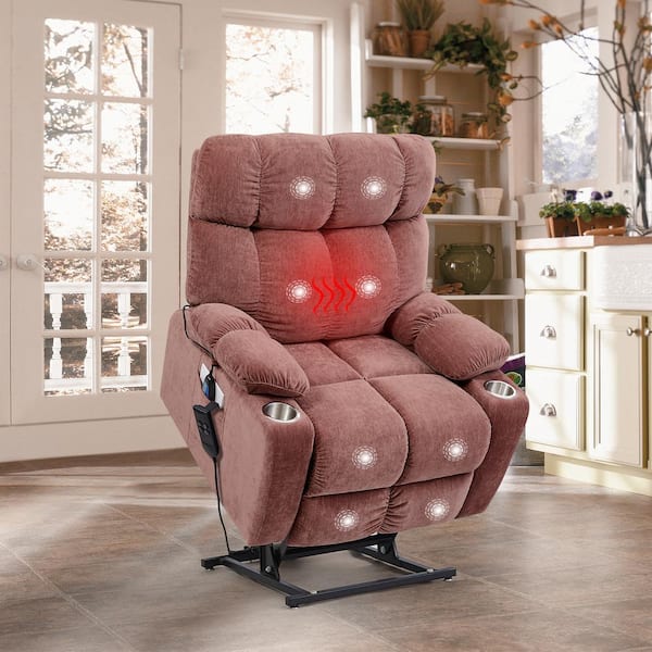 Unbranded Rose Fabric 180° Adjustable Massage Chair with 8-Point Vibration, Dual Motor Power Lift, 2-Cup Holders, Side Pockets