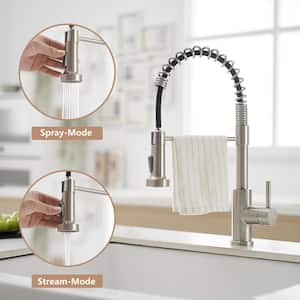 Commercial Single Handle Single Hole Pull Down Sprayer Kitchen Faucet for Rv, Camper, Laundry Sink in Brushed Nickel