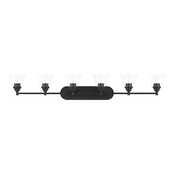 Hampton Bay Marsden 50.5 in. 6-Light Matte Black Transitional Vanity with Clear Glass Shades