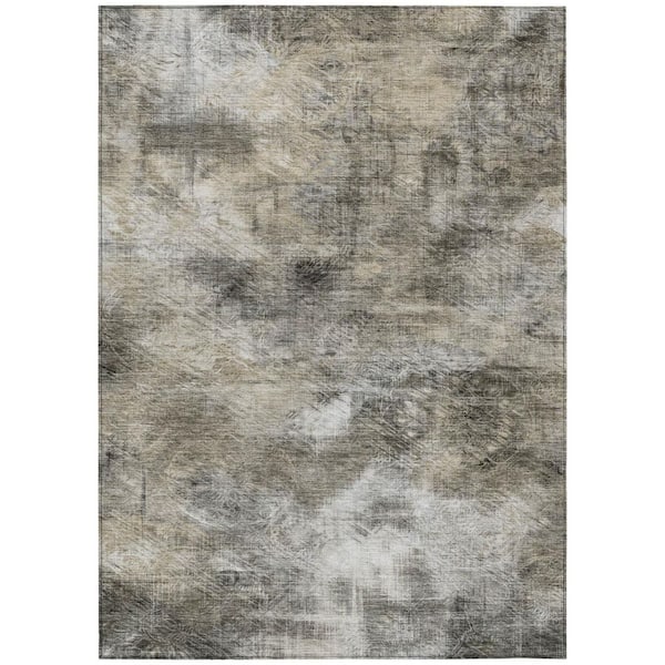 Beige, Taupe, Gray 8 ft. x 10 ft. Woven Abstract Polyester Rectangle Indoor / Outdoor Area Rug