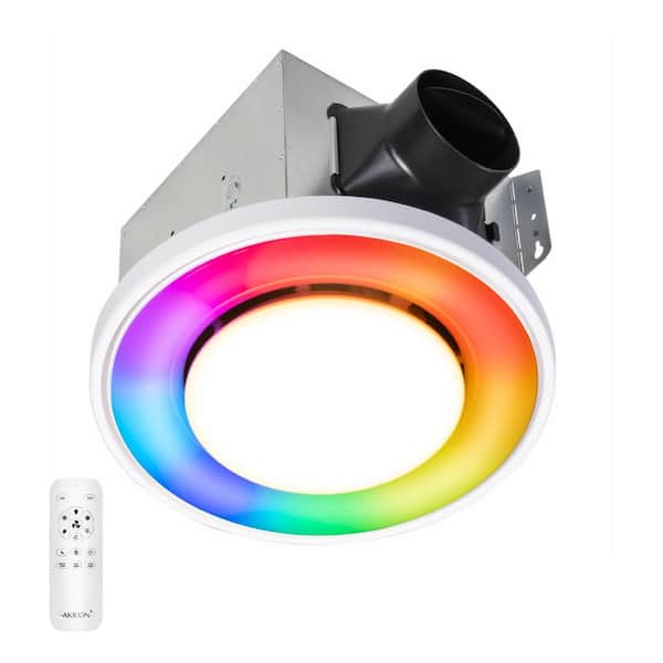 RGB4 Decorative White 110 CFM 1.5 Sone Ceiling Bathroom Exhaust Fan with Dimmable and RGB Light, Remote, Round