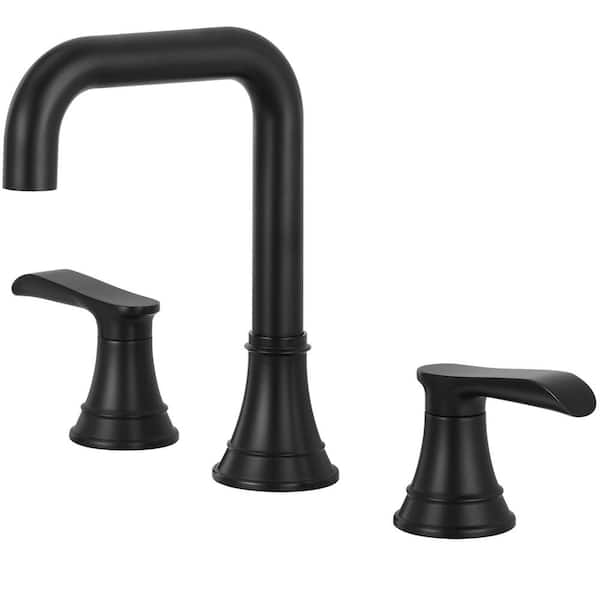 AKLFGN 8 in. Widespread Double-Handle Waterfall Bathroom Faucet in Matte Black
