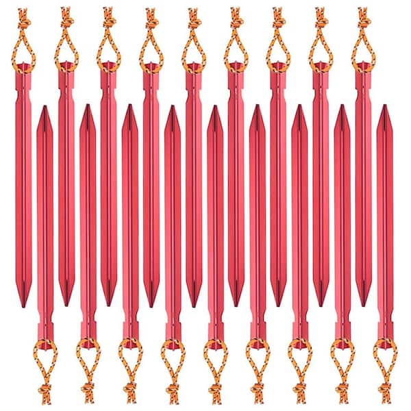 Wellco 9 .2 in. Aluminum Alloy Red Triangular Tent Pegs Stake with Rope for Camping Tent (18-Pack)