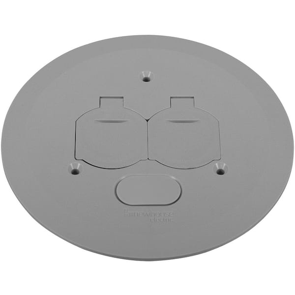 NEWHOUSE ELECTRIC Low-Profile Round Floor Box Outlet Cover with 2 Lift Lids, Gray