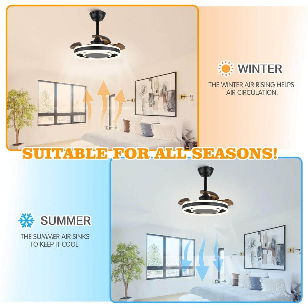 22-Inch Black Modern Ceiling Fan with Clear Blades and LED Light