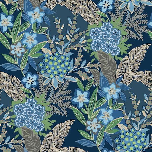 RUPAUL RuJardin Blue Vinyl Peel and Stick Wallpaper