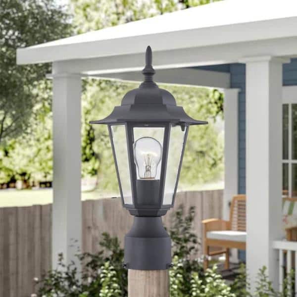 Allison 1-Light Matte Black Aluminum Hardwired Outdoor Weather Resistant Post Light Set