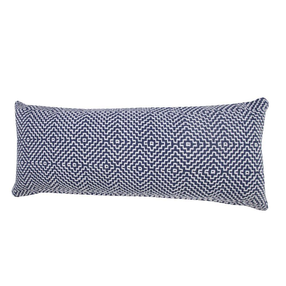 Delight Blue and White Diamond Woven Geometric Cotton Lumbar Pillow