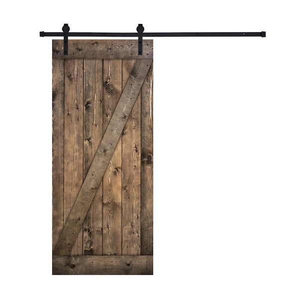 Akicon Paneled 24 in. x 84 in. 9-Panel Jacobean Z Brace Wood Sliding Door