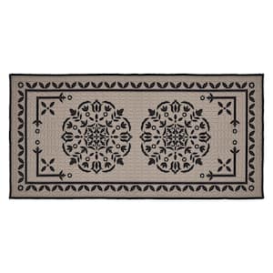 Custom House 17 in. W x 36 in. L Black Tan Medallion Bathmat