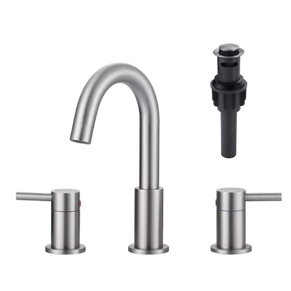 IVIGA 8 in. Widespread Double Handle Bathroom Faucet with Swivel Spout, Pop-Up Drain and Supply Lines in Brushed Nickel