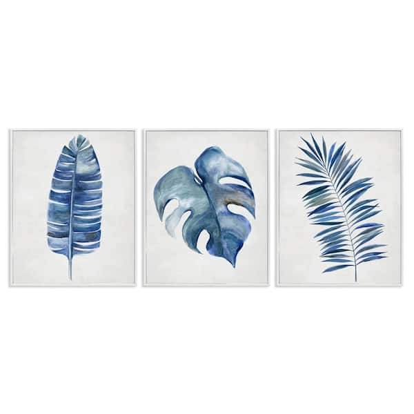 Stupell Industries Vintage Tropical Leaves by Hannah Dawson 3 Pieces White Framed Nature Giclee Art Print 30 in. x 24 in.