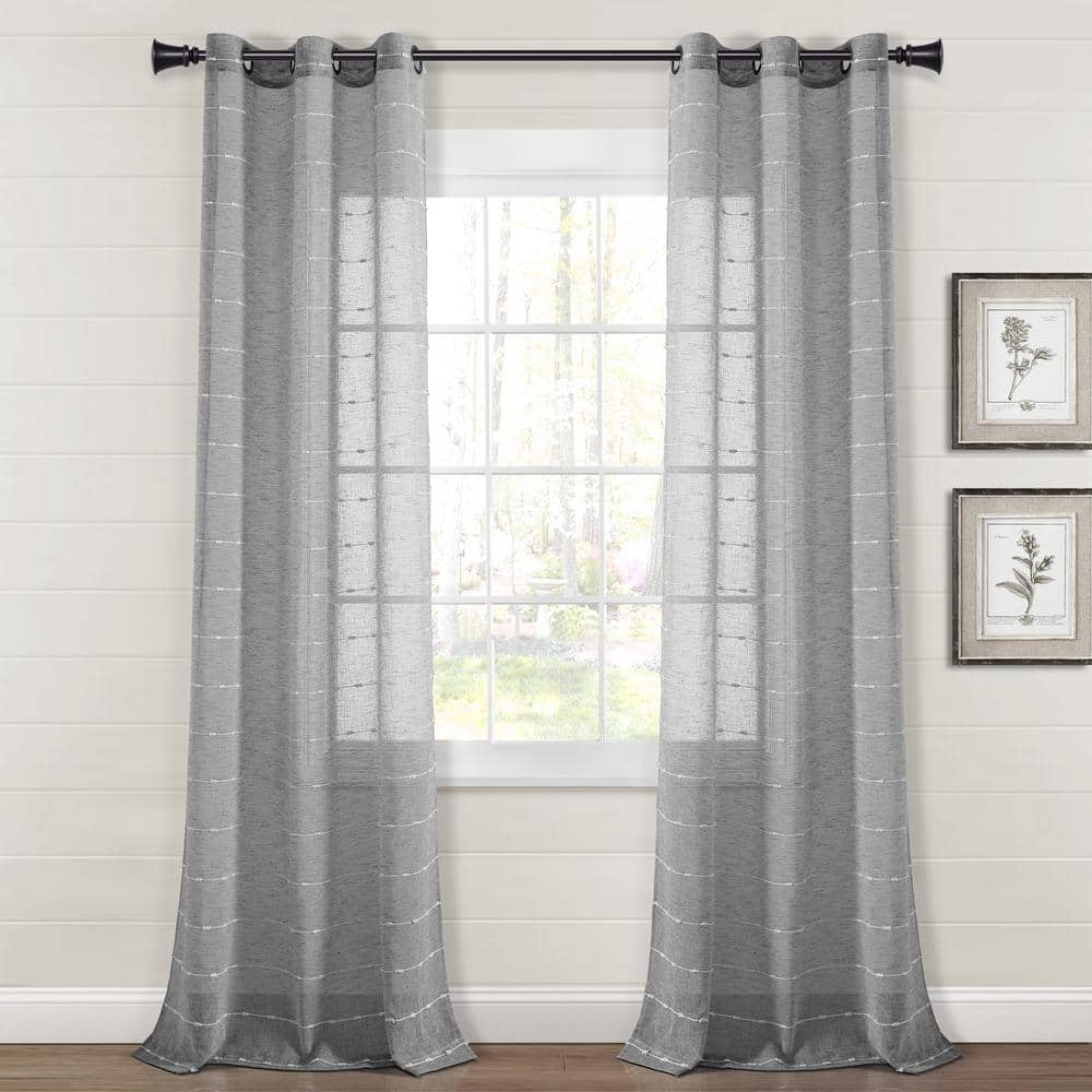Dark Gray Sheer Polyester Grommet Window Curtain Panels, 38"W x 108"L