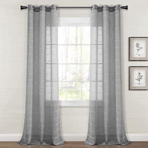 Farmhouse Textured Dark Gray 38 in. W x 108 in. L Grommet Sheer Curtain Panel (Set of 2)