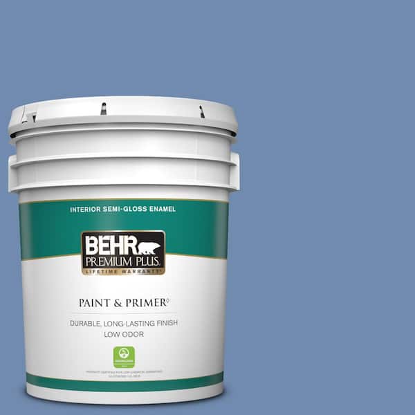 BEHR PREMIUM PLUS 5 gal. #590D-5 Windsurf Blue Semi-Gloss Enamel Low Odor Interior Paint & Primer