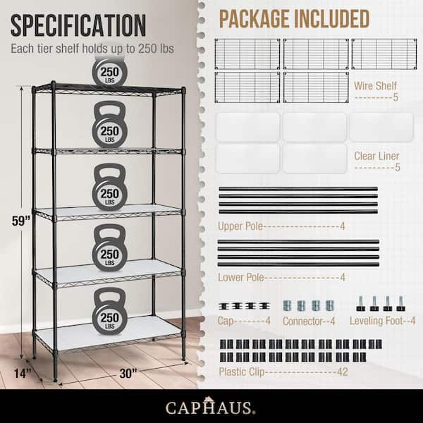 SONGMICS Garage Shelving, 5-Tier Wire Shelving Unit, Kitchen