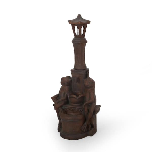 37.25 in. Plug-in Resin Crafted Resistant Floor Urn Fountain with Light in Rustic Brown for Outdoor