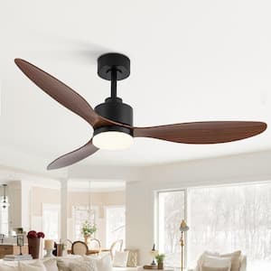 Sawyer 52 in. Integrated LED Indoor Brown-Blade Black Ceiling Fans with Light and Remote Control