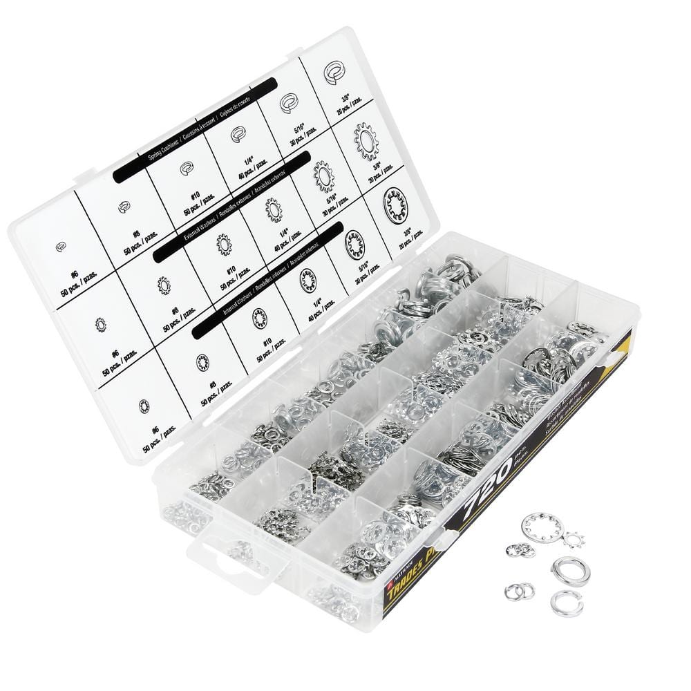 TradesPro 720 Piece Lock, Spring and Star Washer Assortment with Storage