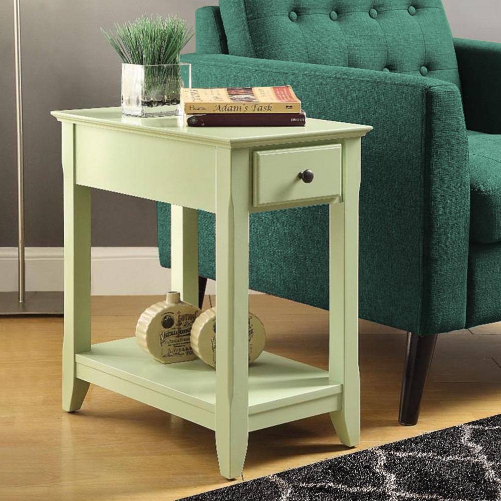 Light Green Wood Rectangular Side Table with Storage