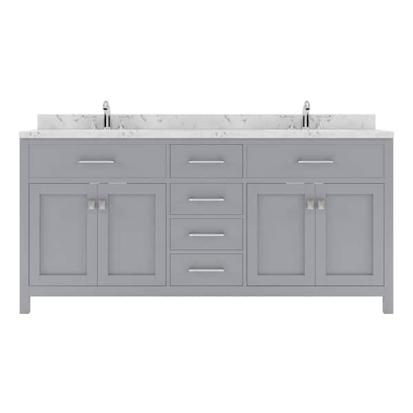 Virtu USA Caroline 72 in. W x 22 in. D x 35 in. H Double Sink Bath Vanity in Gray with Quartz Top