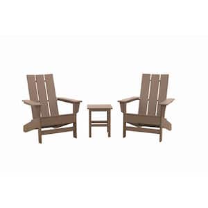 Aria Weathered Wood Recycled Plastic Modern Adirondack Chair with Side Table (2-Pack)