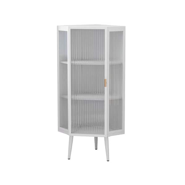 22.25 in. W x 16.54 in. D x 43.3 in. H White Coner Linen Cabinet with Tempered Glass Door Storage Shelves for Bathroom