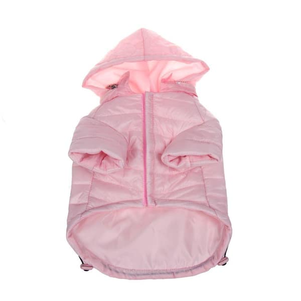 PET LIFE Large Light Pink Lightweight Adjustable Sporty Avalanche Dog Coat with Removable Pop Out Collared Hood