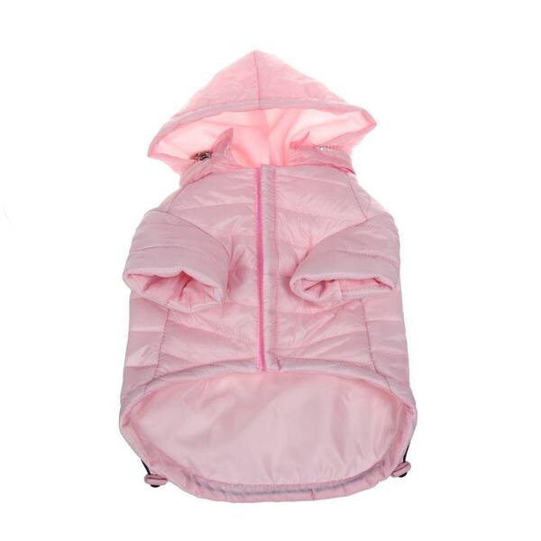 PET LIFE X-Large Light Pink Lightweight Adjustable Sporty Avalanche Dog Coat with Removable Pop Out Collared Hood