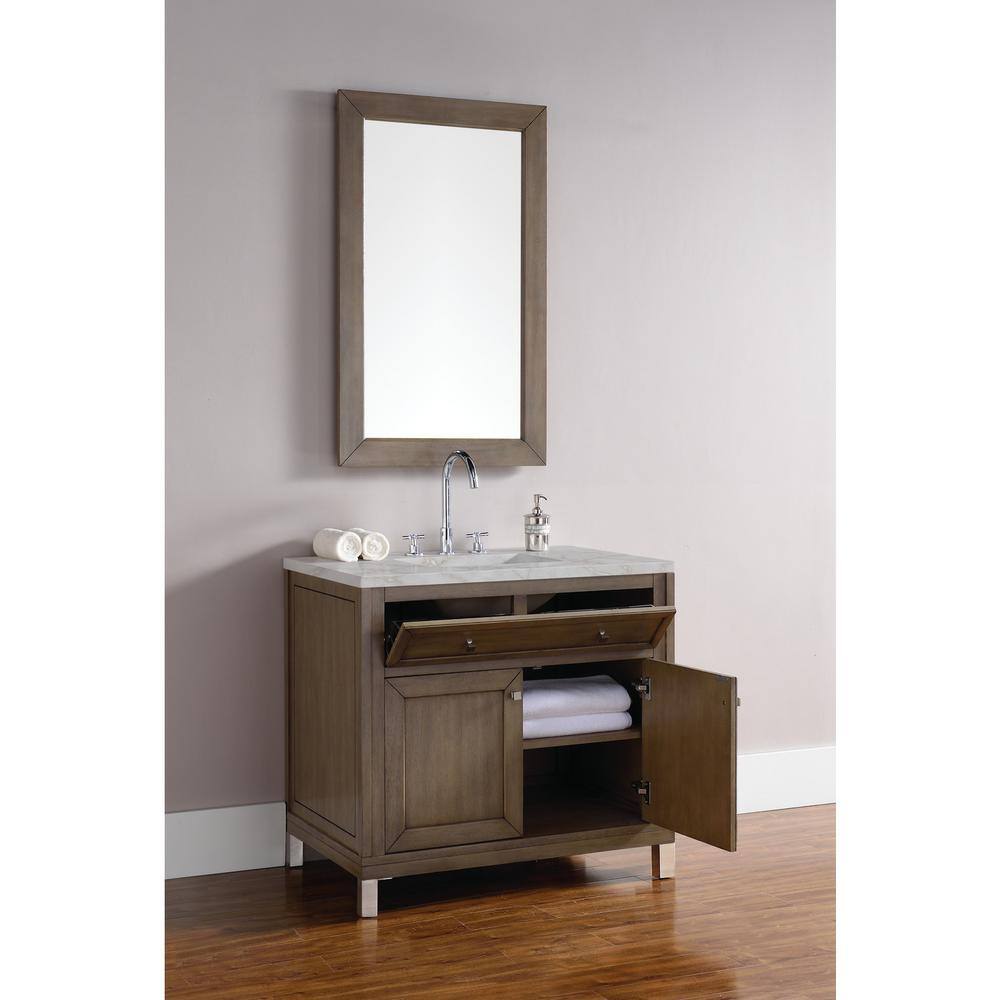 Chicago 36" Whitewashed Walnut Vanity with Victorian Silver Quartz Top