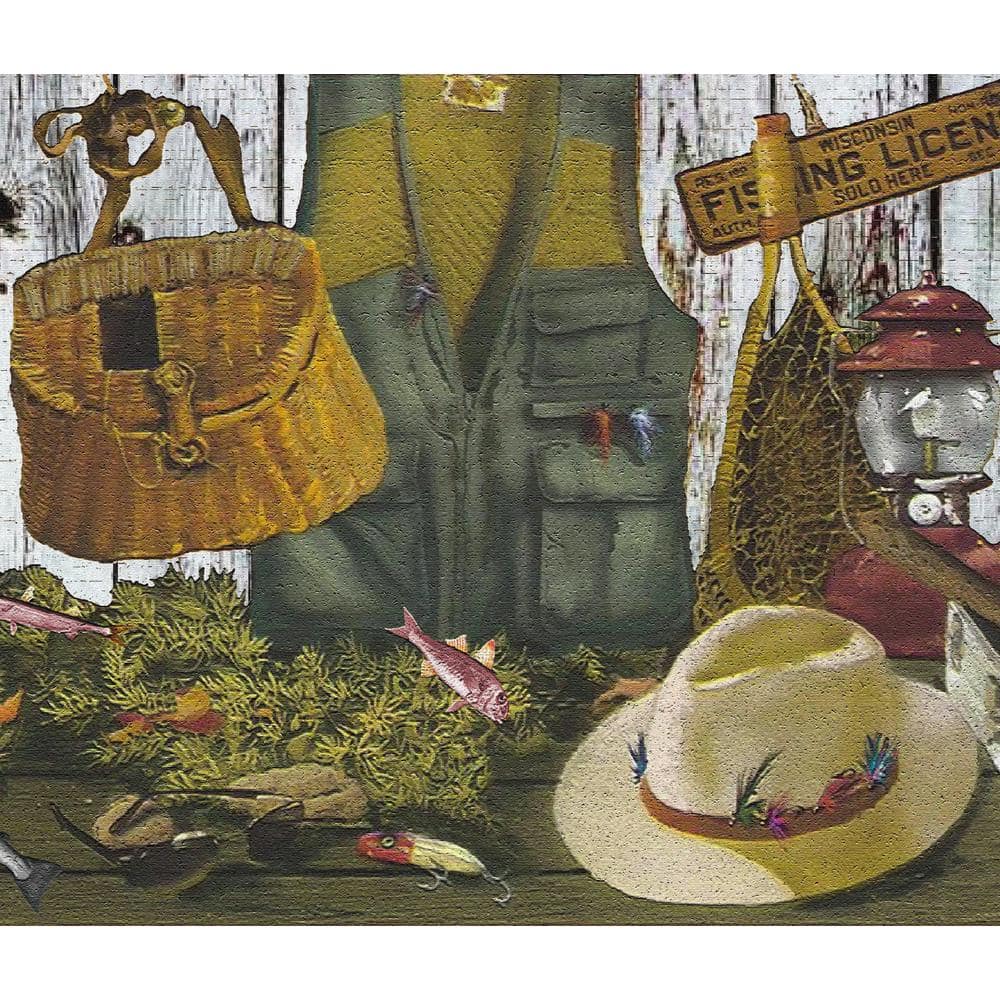 Falkirk Dandy Green, Beige Gone Fishing Country Peel and Stick Wallpaper Bo