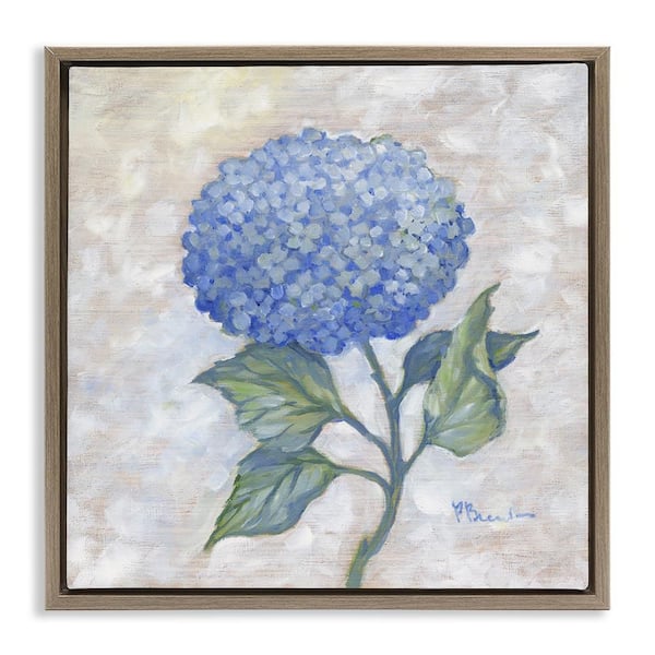 Stupell Industries Traditional Blue Hydrangea Bloom by Paul Brent Brown Floater Frame Nature Graphic Art Print 25 in. x 7 in.
