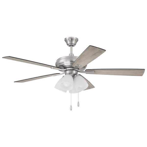 CRAFTMADE Eos Frost 4 Light 52 in. Indoor Dual Mount Brushed Nickel Finish Ceiling Fan with Reversible Driftwood/Walnut Blades