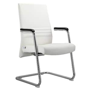 Aleen Mid-Century Modern Office Chair with Upholstered Faux Leather Seat and Metal Armrest in White