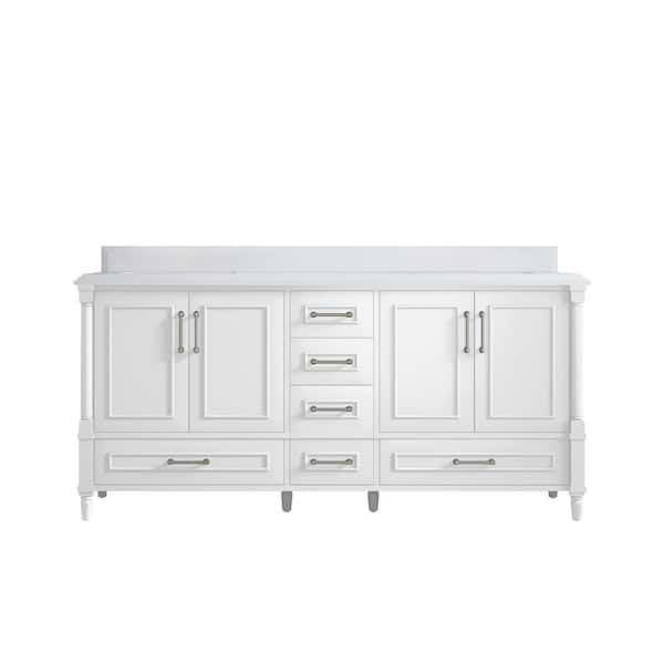 Willow Collections Hudson 72 in. W x 22 in. D x 36 in. H Double Sink Bath Vanity in White with Cove Edge White Quartz Top
