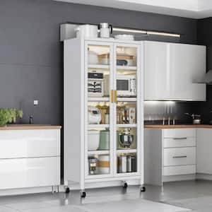 5-Tier Open Door White Metal Kitchen Shelf with Alloy Universal Wheels