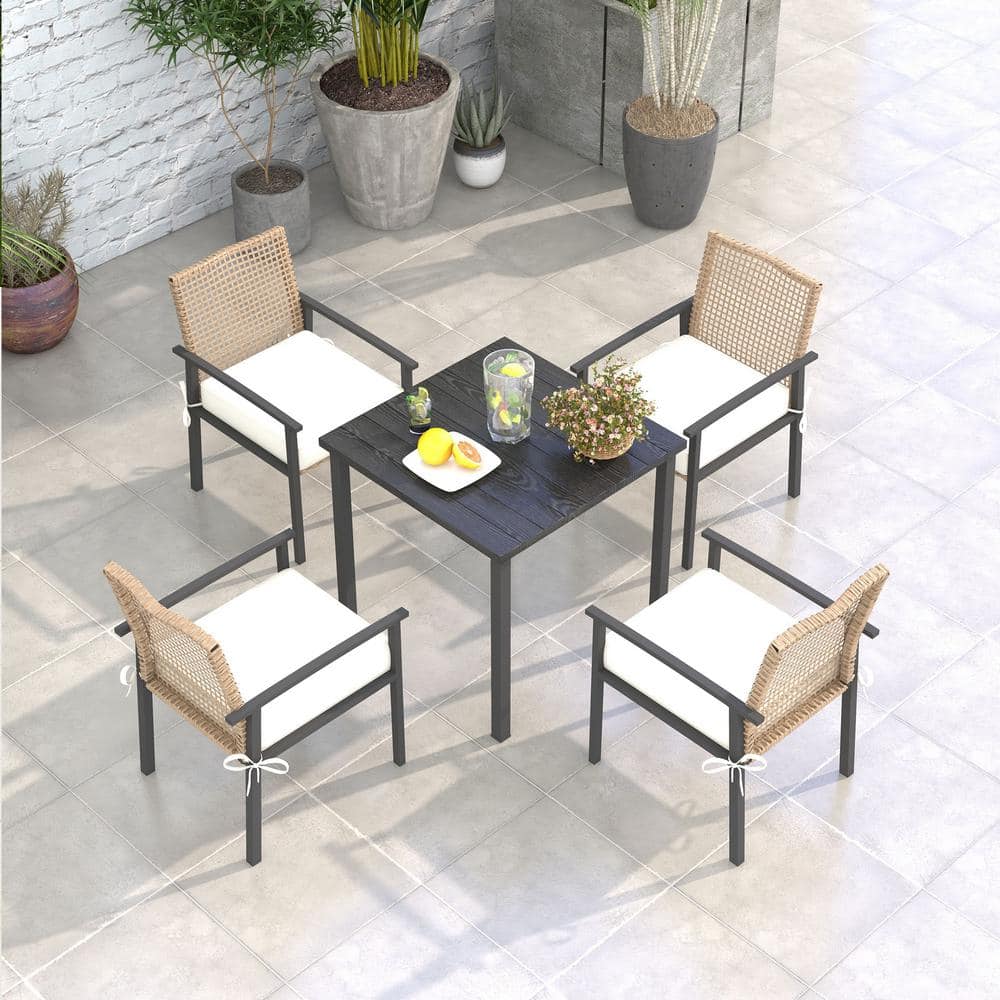 Outsunny Beige Wicker and Metal 4-Person Patio Dining Set