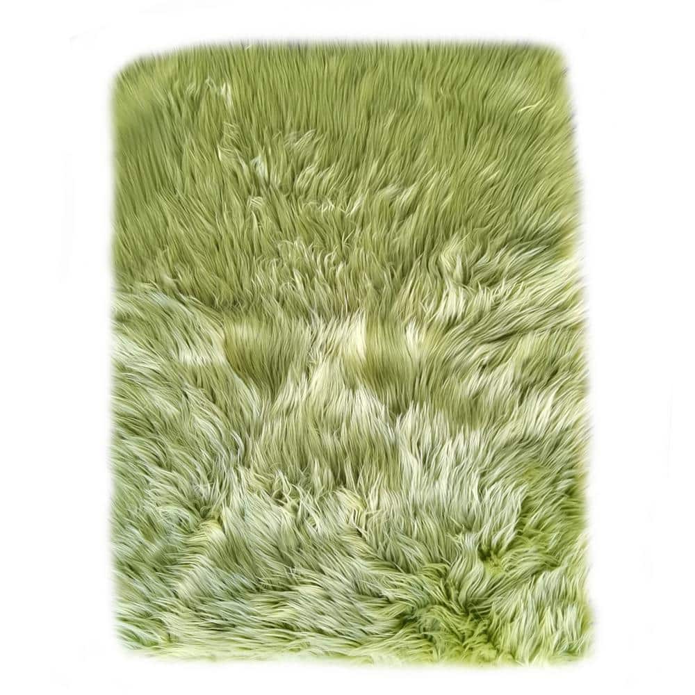 Latepis Faux Sheepskin Fur Green 10 ft. x 12 ft. Cozy Furry Rugs Area