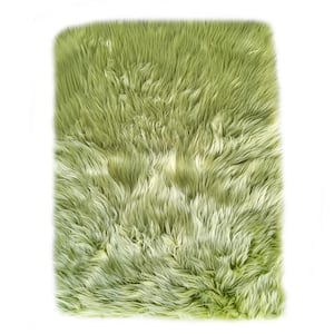Faux Sheepskin Fur Green 10 ft. x 12 ft. Cozy Furry Rugs Area Rug