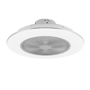 21.6 in. LED Indoor White Flying Saucer Style Semi Flush Mount Ceiling Fan with Light Included Remote Control