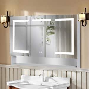 48 in. W x 32 in. H Rectangular Silver Aluminum Surface/Recessed Mount Medicine Cabinet with Mirror and LED