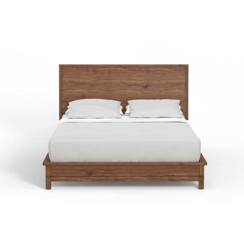 Honey Maple King Wood Platform Bed with Headboard