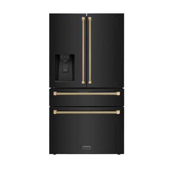 Autograph Edition 36 in. Counter-Depth French Door 22.5 cu ft Refrigerator in Black Steel with Champagne Helix Handles