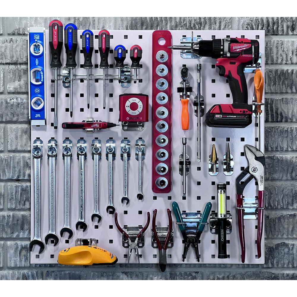 White Epoxy Steel Pegboard Kit with Assorted Hooks