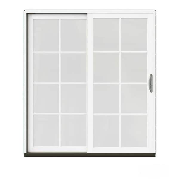 JELD-WEN 72 in. x 80 in. W-2500 Contemporary Red Clad Wood Left-Hand 8 Lite Sliding Patio Door w/White Paint Interior